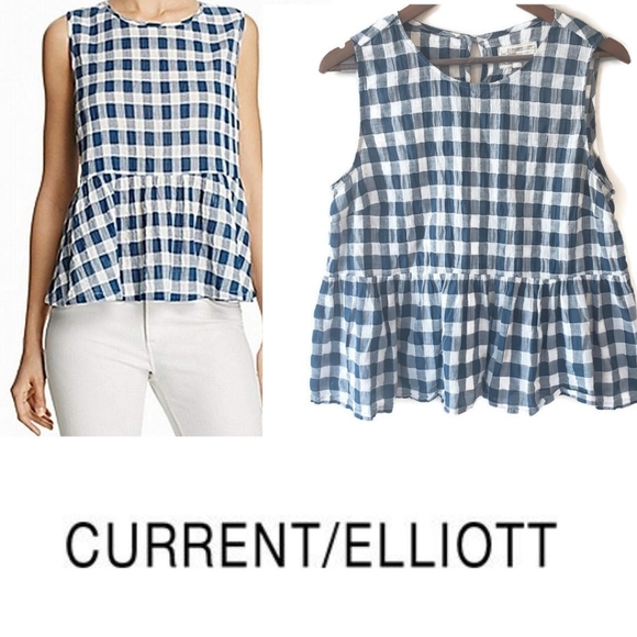 Current/Elliott Tops - CURRENT/ELLIOT | Blue gingham peplum top